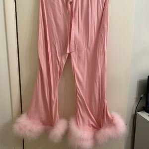 Sleeper Boudoir pants with feathers in pink